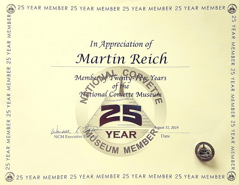 25th YEAR Member of the National Corvette Museum